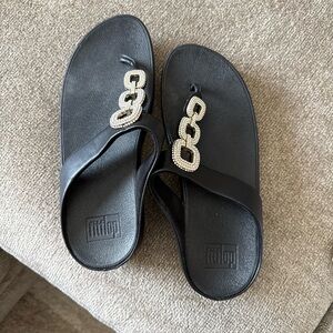 Fitflop Black Embellished Chain Toe-Post Sandals